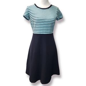 Talbots A-Line Dress Ribbed Knit Navy & Aqua Petite Small